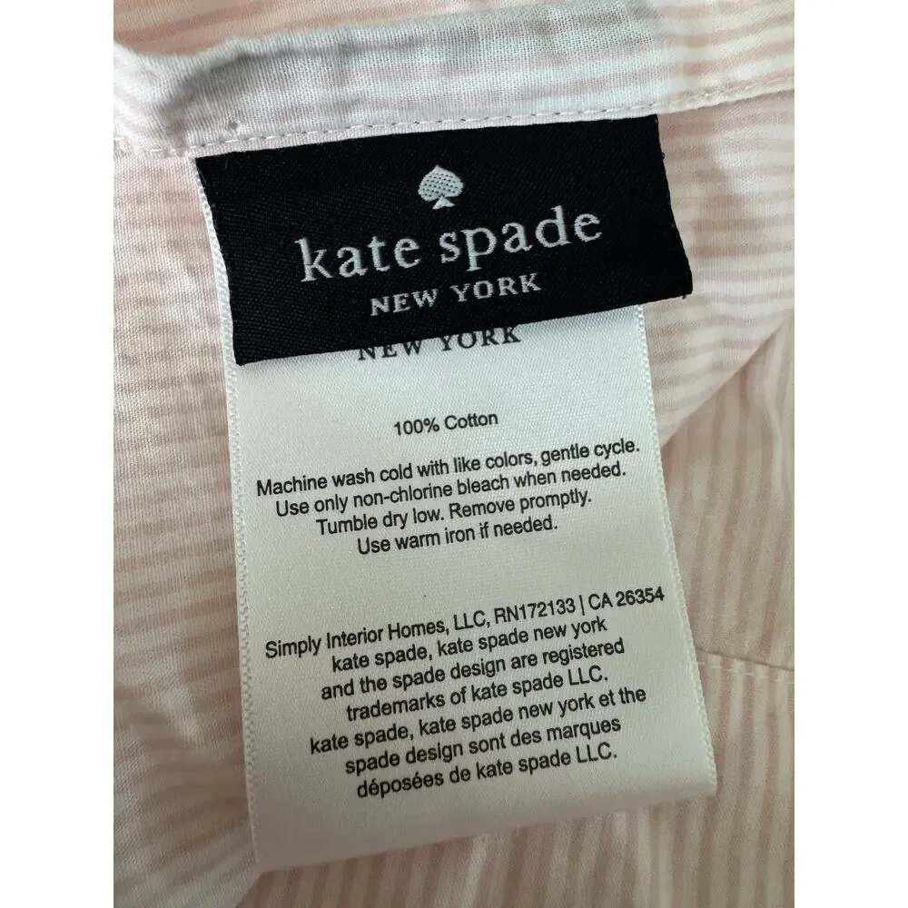 Kate Spade KING Fitted + Flat Sheet Set Baby Pink/White Stripes 100% Cotton 2 Pc